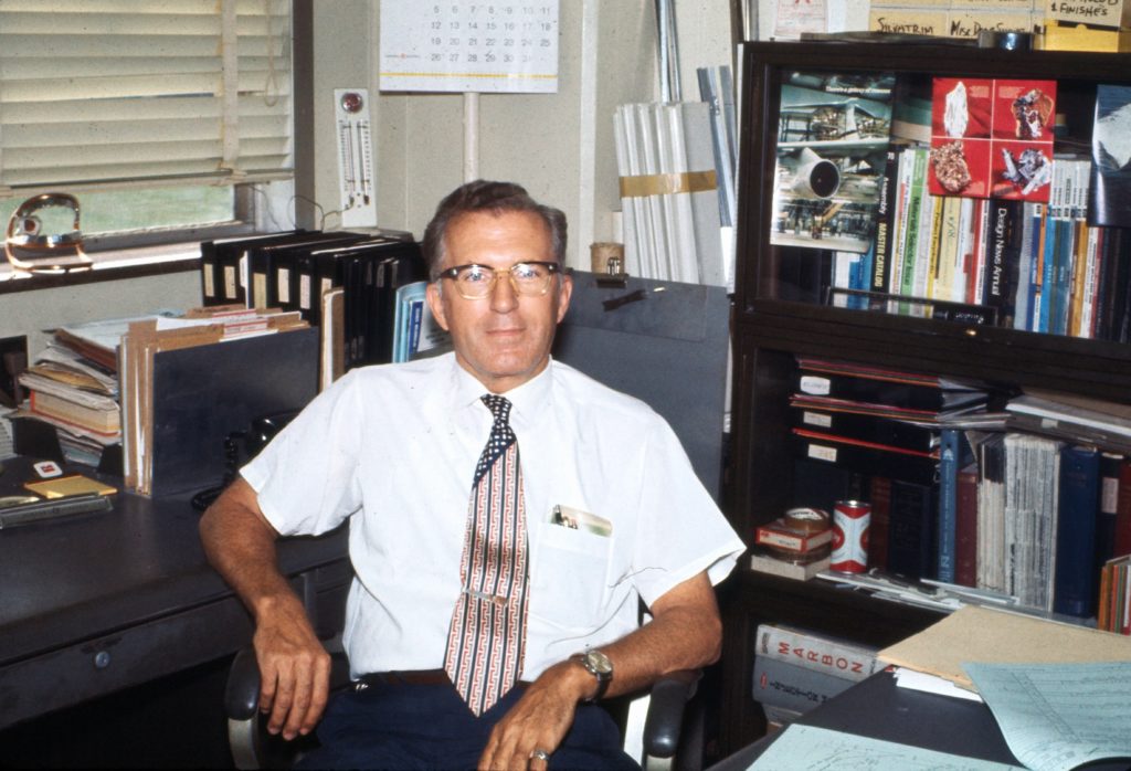 Edward H. Roberts in office at GE, 1970