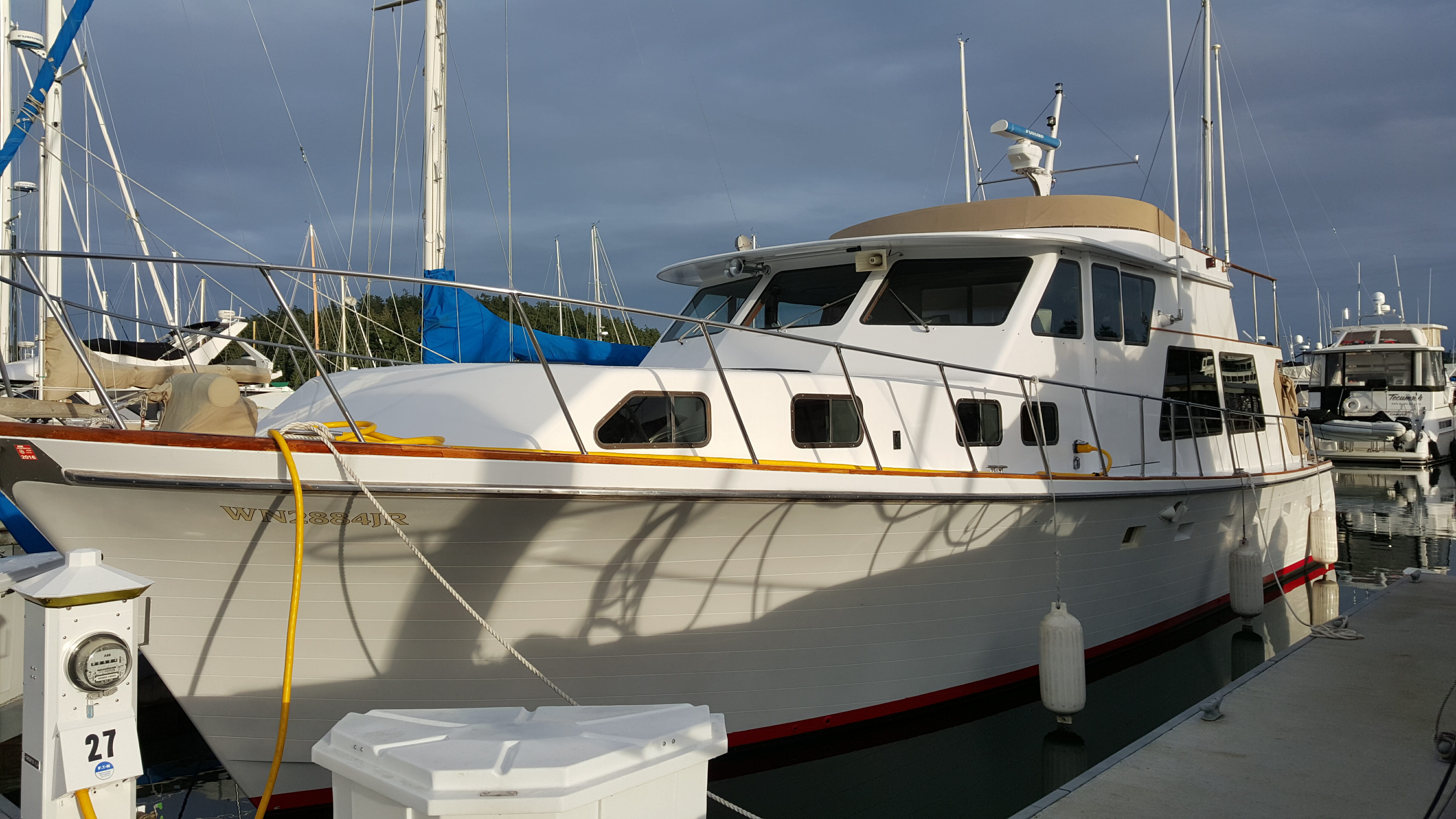 My new boat, Datawake, at her slip in Friday Harbor