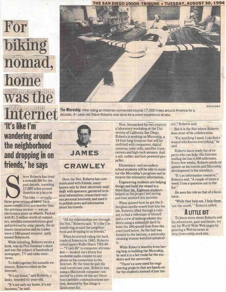 For Biking Nomad, Home was the Internet - San Diego Union-Tribune 8/30/94