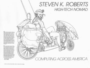 Steve Roberts on Winnebiko II, drawn by Robert Dvorak