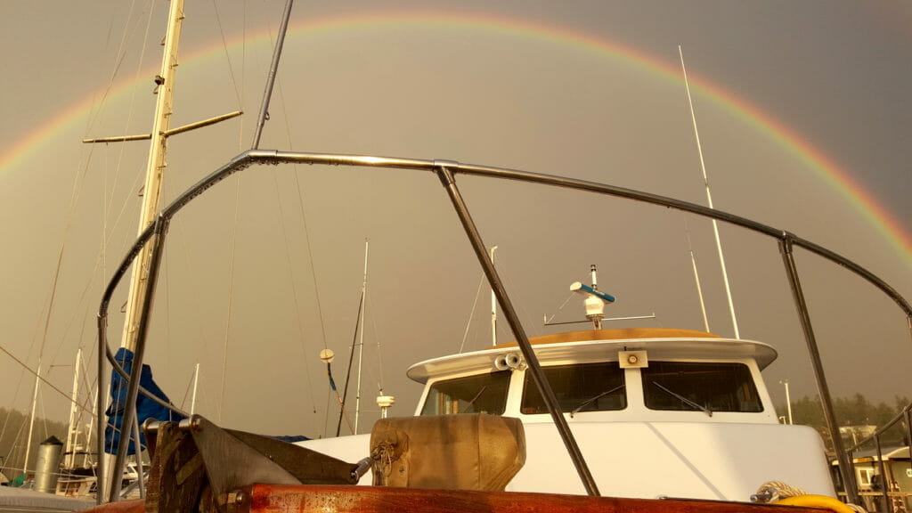 The rainbow framing my bow pulpit...