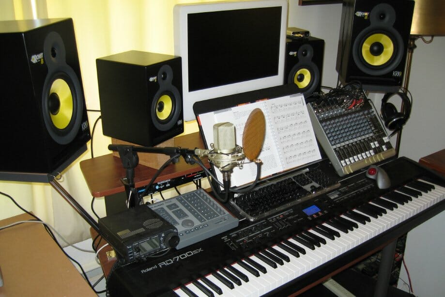 Completed Music Workstation... over time, I wanted more "depth" and added the larger studio monitors. The resulting spread of sound is excellent.