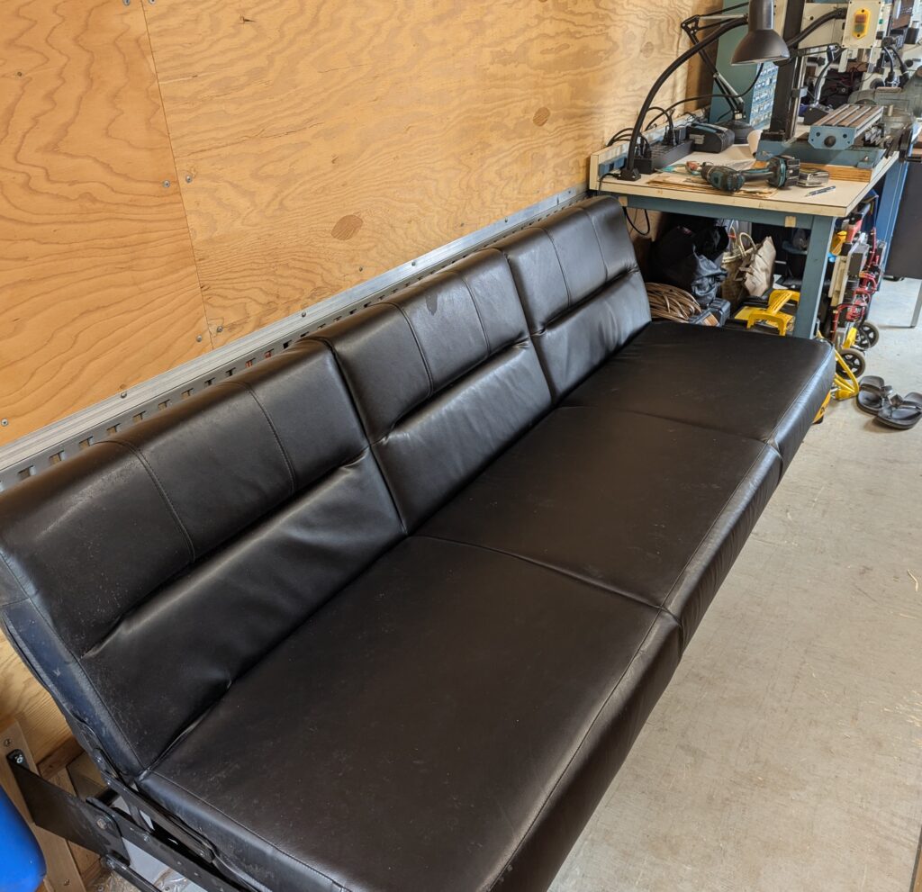 folding couch/bed in the mobile lab (in couch mode) 